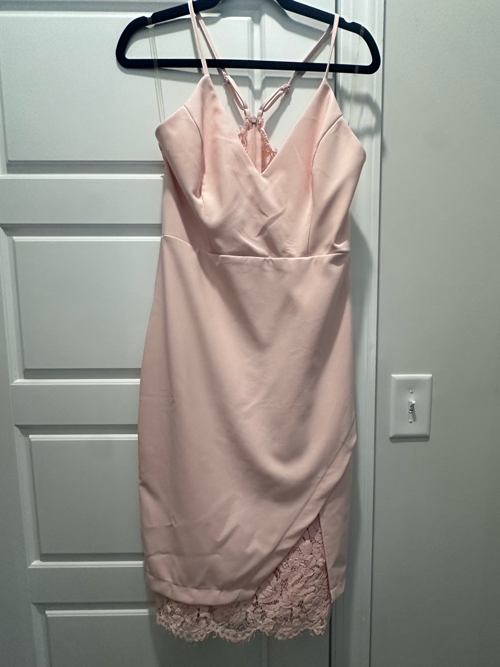 Main Strip Blush Pink Lace-Trim Slip Dress